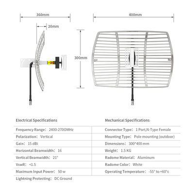 50W White Waterproof SMA Connector WiFi Tower Telecommunication Parabolic Dish Grid Communication Antennas