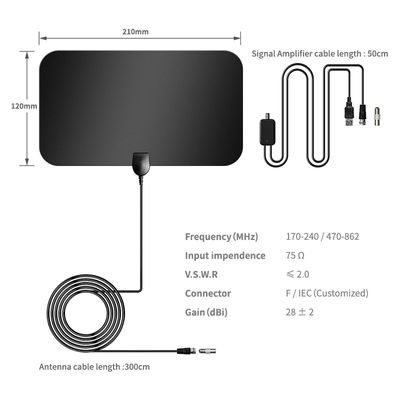 Smart HDTV Digital TV Antenna with IEC/F Male Connector and Customized Connector Type