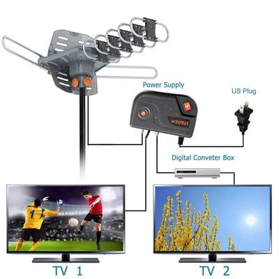 Black Vhf Uhf Amplified Outdoor Digital TV Antenna Private Mold and Adhersive Mount